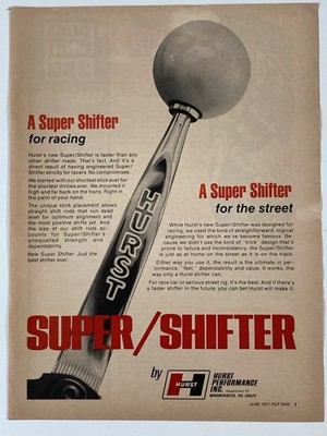 1971 Hurst Performance Inc. Print Ad Super Shifter For Racing Street