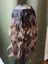 Clip In Hair Extensions Wavy Brown with Caramel Highlights Synthetic