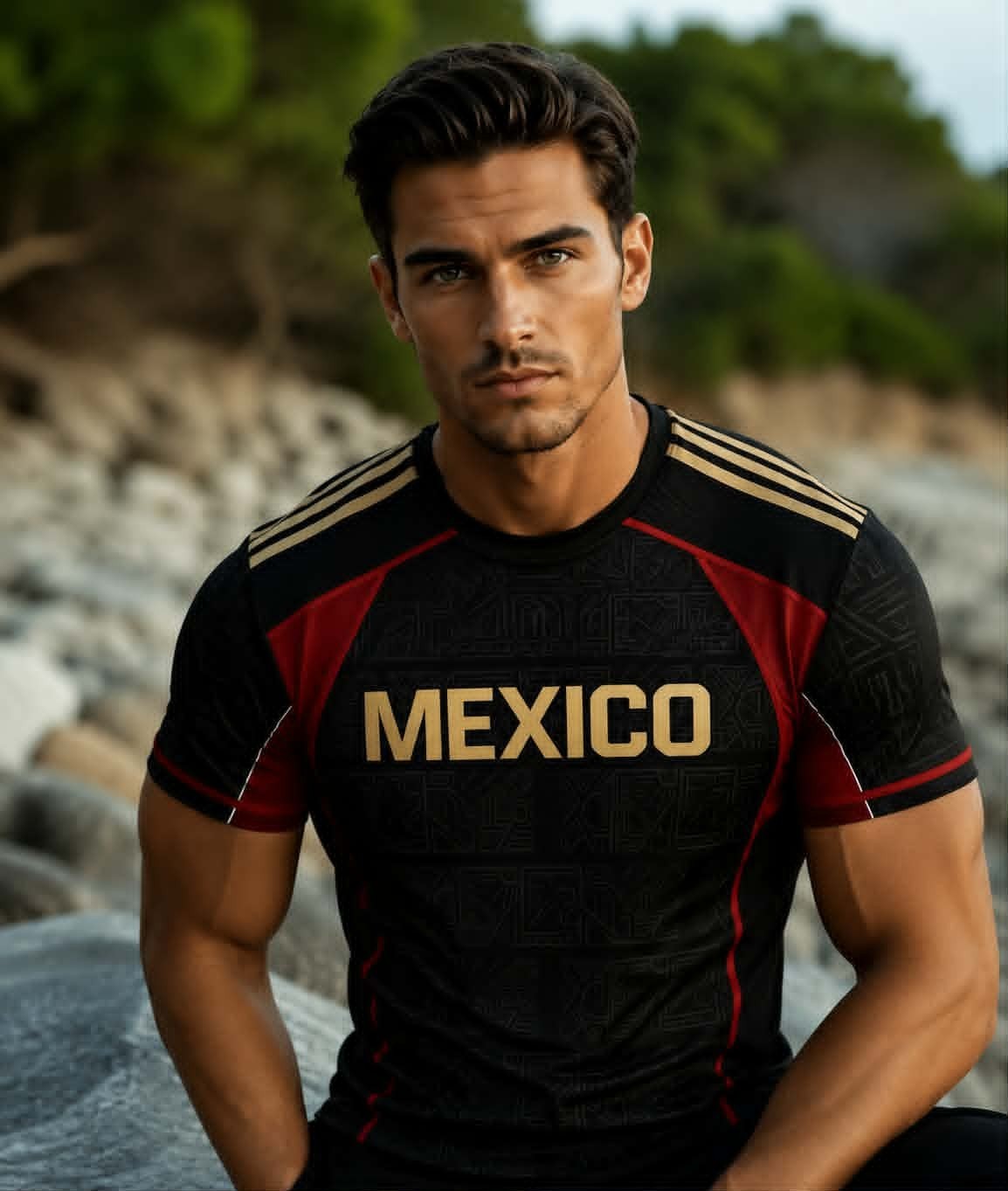 Mexico Soccer Jersey Men’s Black Red Gold MEXICO Futbol Shirt Short Sleeve