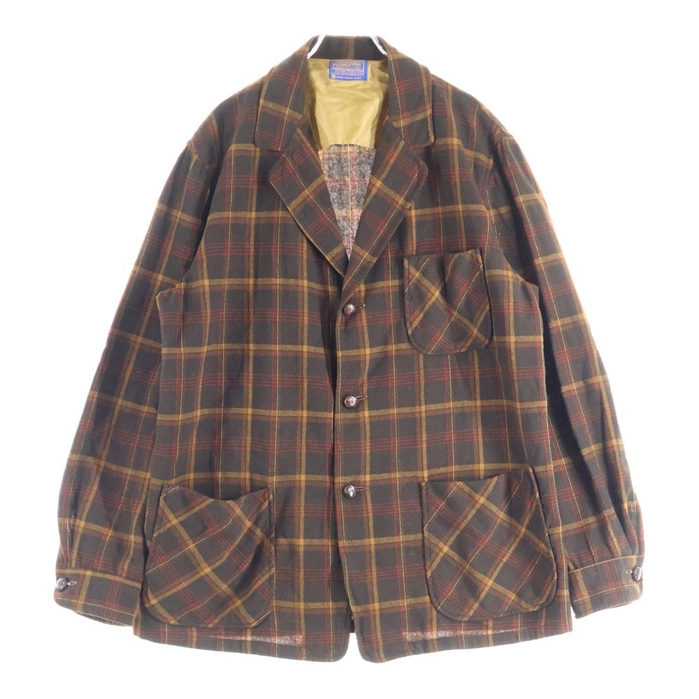 Pendleton 60s Check Wool Tailored Jacket Brown L … - image 1