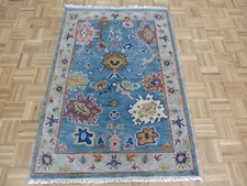 3'3 x 5 Hand Knotted Denim Blue Colorful Oushak Oriental Rug G13908