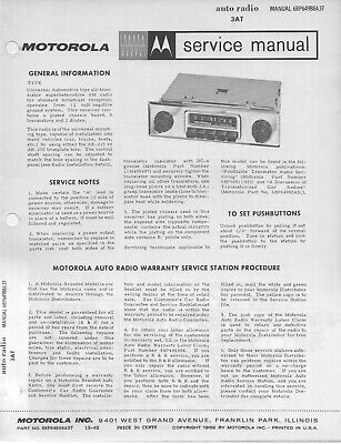 1962 MOTOROLA 3AT UNIVERSAL AUTO RADIO SERVICE MANUAL SCHEMATIC DIAGRAM