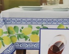 Printed Fabric Spillproof Tablecloth, 60"x104" Oblong, CITRUS, RUSTIC LEMONS, BM
