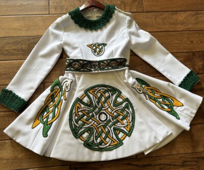 Irish Step Dance Solo Dress Velvet Embroidered Handmade Girls 7-8? See Photos