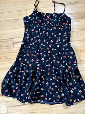 SHEIN Spaghetti Strap Black Floral Summer Dress Zip Up Back Sz 6 Wo Poly Materia