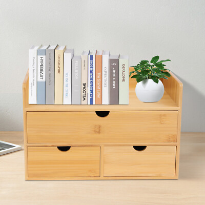 Bamboo Desk Organizer mit 3 Schubladen Tabletop Cosmetic Storage Simple Design