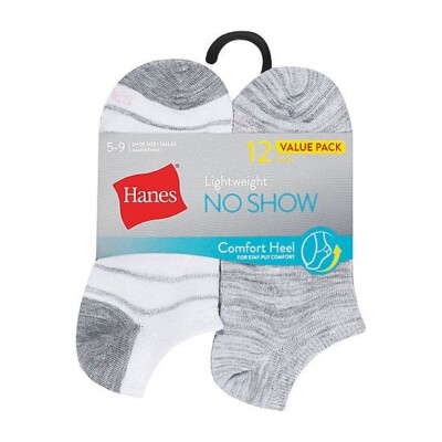 Hanes Lightweight 12 Pair No Show Socks Women's Shoe Size 5-9