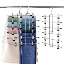 2 Pack 6-Tier Skirt Pants Space Saving Hangers Closet Organizer with Clips