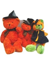 2 Orange Russ Hocus Bears  1 Friend Halloween Orange Black Witch Hats