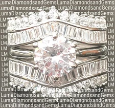 14k White Gold Wedding Set Bridal Engagement Rings Round Brilliant