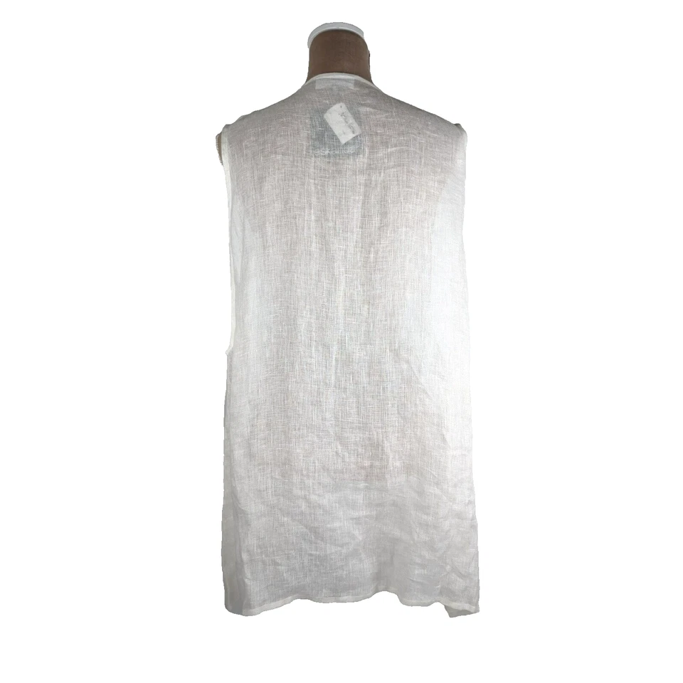 Eskandar NWT White Linen Gauze Open Front Vest Waistcoat Jacket Coastal Beachy - Image 4 of 4