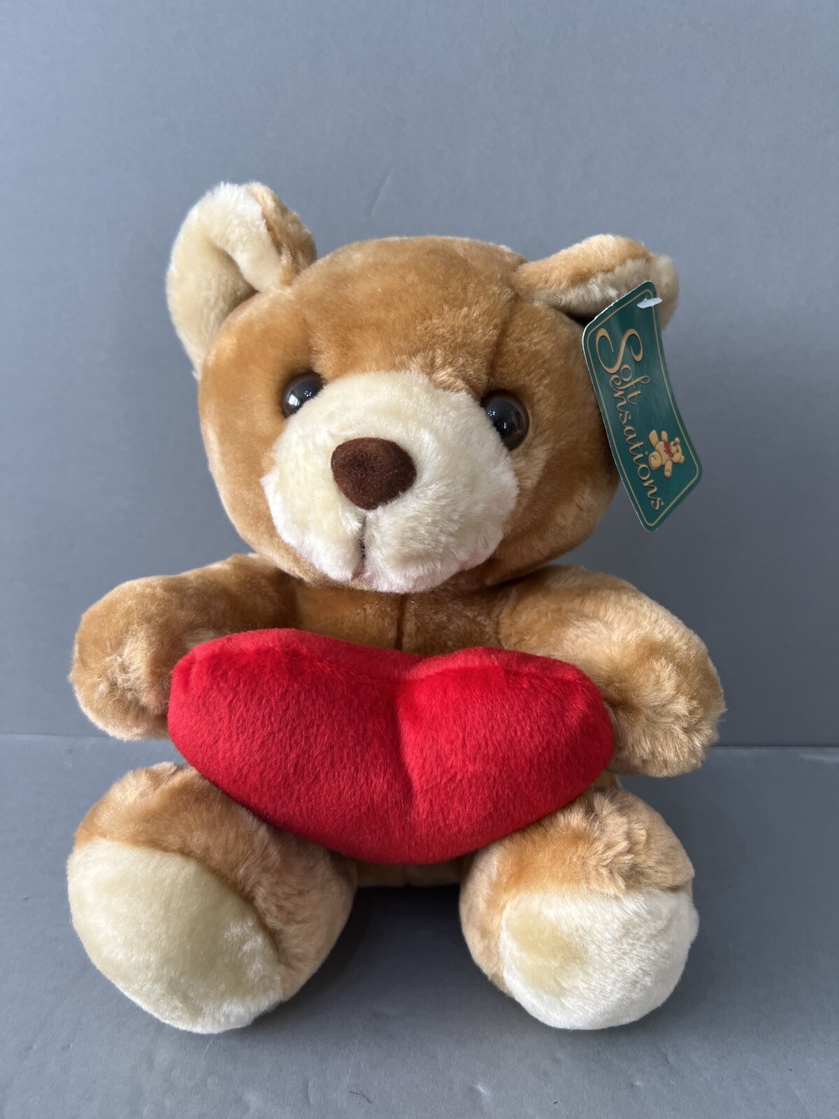 PMS Vintage Teddy Bear With Heart Plush Soft Toy Soft Sensations With Tag 10”