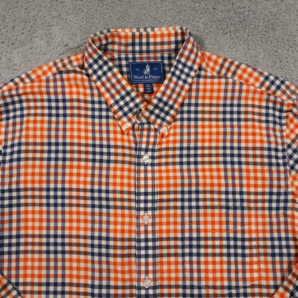 Wool & Prince Shirt Mens XL Orange Blue Worsted Wool Button Down - Image 2 of 4