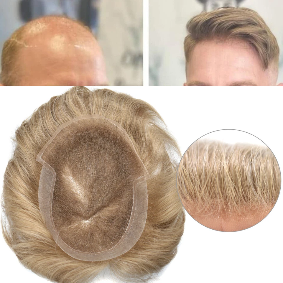 Sistemas de reemplazo de cabello natural de poli PU toupee frontal de encaje francés para hombre Foto 2 de 4