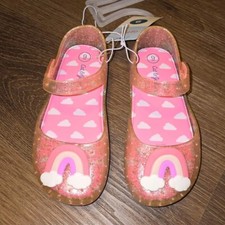 NWT Toddler Girls Cat Jack Hydee Rainbow Jelly Sandals, Pink Glitter, Size 9