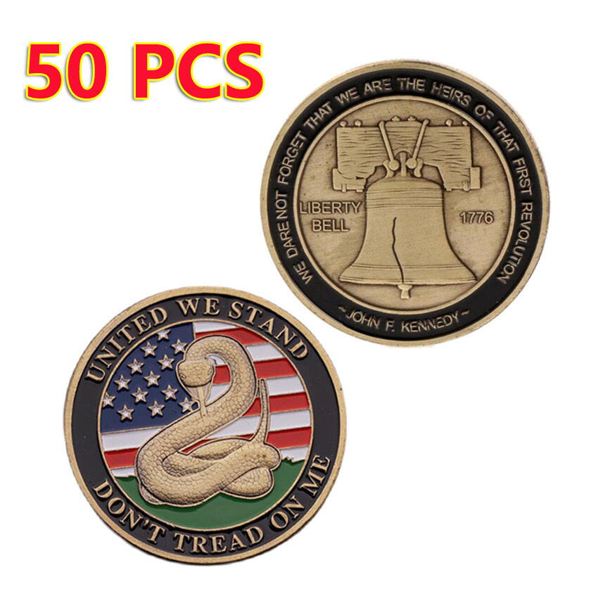 50PCS Commemorative Snake Challenge Coin Liberty Bell Don't Tread On Me US 1776