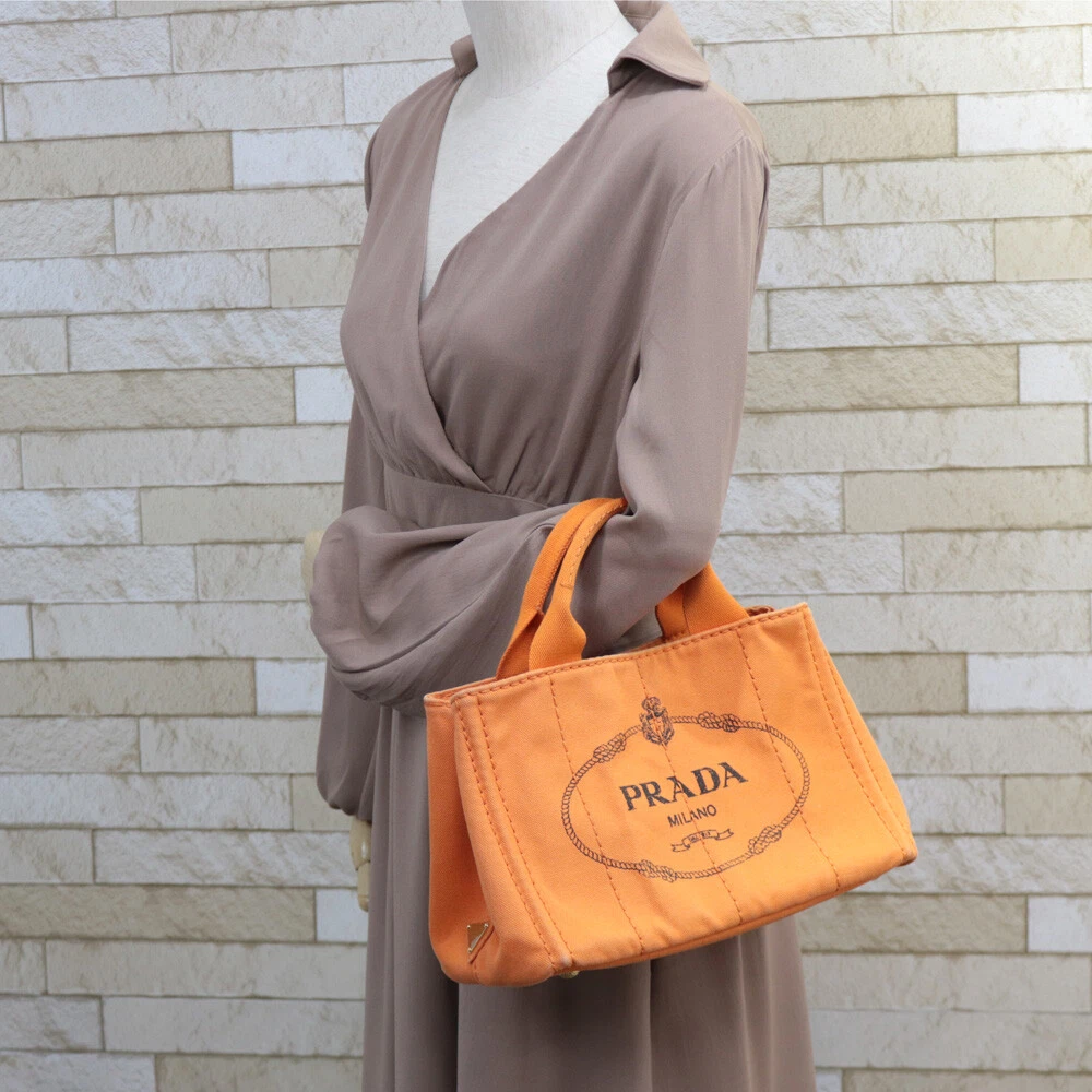 PRADA Canapa Tote bag Handbag Orange canvas Tote Bag from japan | eBay