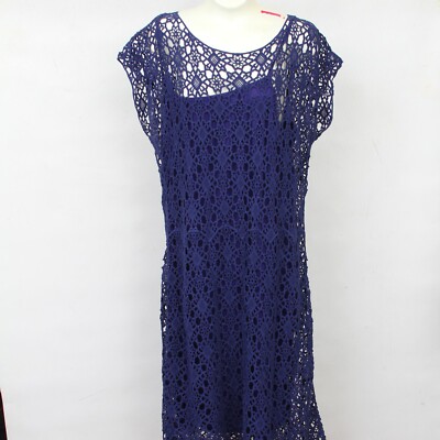 ralph lauren crochet lace dress Lauren Ralph Lauren Blue Crochet Floral Lace Liner Sheath Dress Womens Size  XL