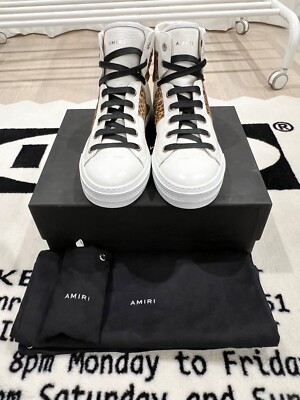 Amiri Sunset Hi-top White Leather Leopard Sneakers
