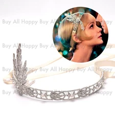 Silver 1920s Flapper Great Gatsby Style Pearl Bracelet/Crown Head Bridal Wedding