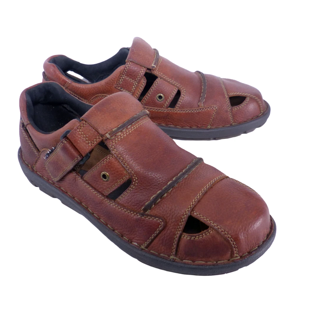 Hush Puppies Cross-Shore Sandals Men 15EW Fisherman Leather Brown Hook Loop Wide hush puppies sandals men products for sale | eBay main image 3