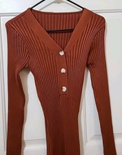 BLOOMING JELLY BODYCON RIB SWEATER DRESS SZ XL BURNT ORANGE HENLEY KNEE LENGTH