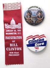 Bill Clinton Al Gore Campaign Pin & Inauguration Day Pin & Ribbon 1992 1993 Lot