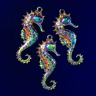 3Pcs 65x28x4mm Rainbow Plated Tibetan Silver Sea Horse Pendant Bead 1612PJ