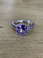 Sterling Silver Purple Amethyst Princess Cut Ring Sz 5