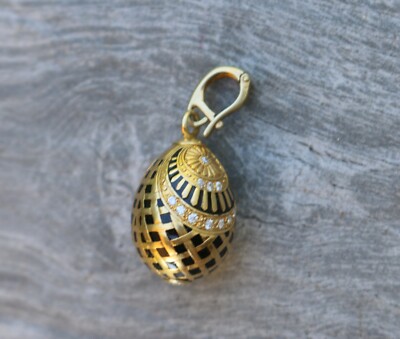 egg surprise faberge egg pendant for sale Lovely VLS Sterling Silver 925 Enamel Rhinestone Fabergé Egg