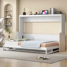 Full Queen Size Murphy Wall Bed with Hydraulic Lift and Desk Cabinet Hidden Beds