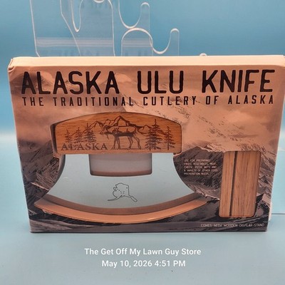 Alaska Ulu Knife with Moose Handle and Wooden Stand - New Traditional Cutlery