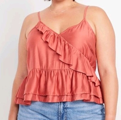 NWT Women's Old Navy Ruffle Cami Top Size 3X Red Basil