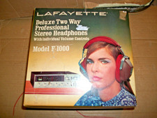 Vintage Lafayette F-1000 Deluxe 2 Way Pro Stereo Headphones With Box - Japan