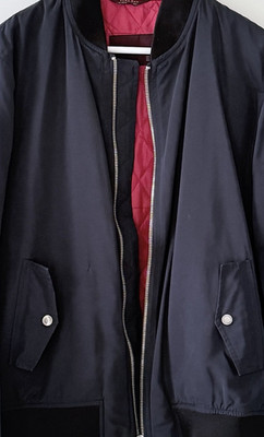 ZARA MAN Basic Bomberjacke Herren L Blau/Rot Stehkragen Reißverschluss Taschen