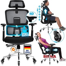 Bürostuhl Ergonomisch 200KG Verstellbar Lehne 4D Armlehnen Leise Rollen