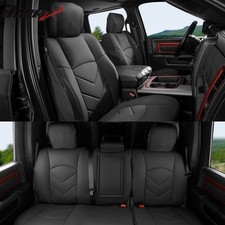 Fits 19-26 Dodge Ram 1500 Crew Cab Pickup Seat Covers Full Set Protector Black Fits 19-26 Dodge Ram 1500 Crew Cab Pickup Seat Covers Full Set Protector Black