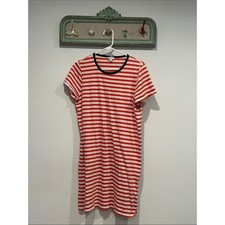 J. Crew Basic Red & White Striped Short Sleeve Mini tshirt Dress large women’s