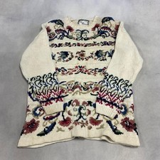 Vintage Knitted Jumper Embroidered Flower Patterned Chunky Knit Sweater Women S