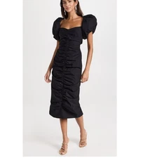 NWT RHODE BLACK TESSA RUCHED MIDI DRESS SIZE 0