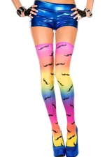 sexy MUSIC LEGS rainbow MUSTACHE print THIGH hi HIGHS stockings PANTYHOSE nylons