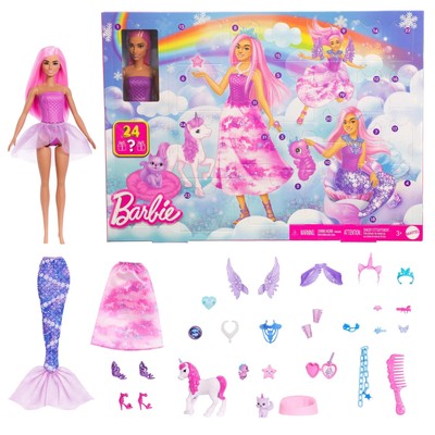 Barbie-Adventskalender mit Puppe und 24 Überraschungs-Accessoires mit Einhorn un