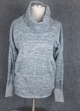 ATHLETA Size S Gray Funnel Cowl Neck Long Sleeve Thumb Holes Kangaroo Pocket