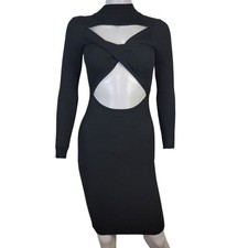 Almost Famous Ribbed Bodycon Dress Women Small Black Knee Length Cut Out Formal
