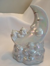 Teddy Bear Sleeping On The Moon Nursery Room Decor, Porcelain Home Decor, 7
