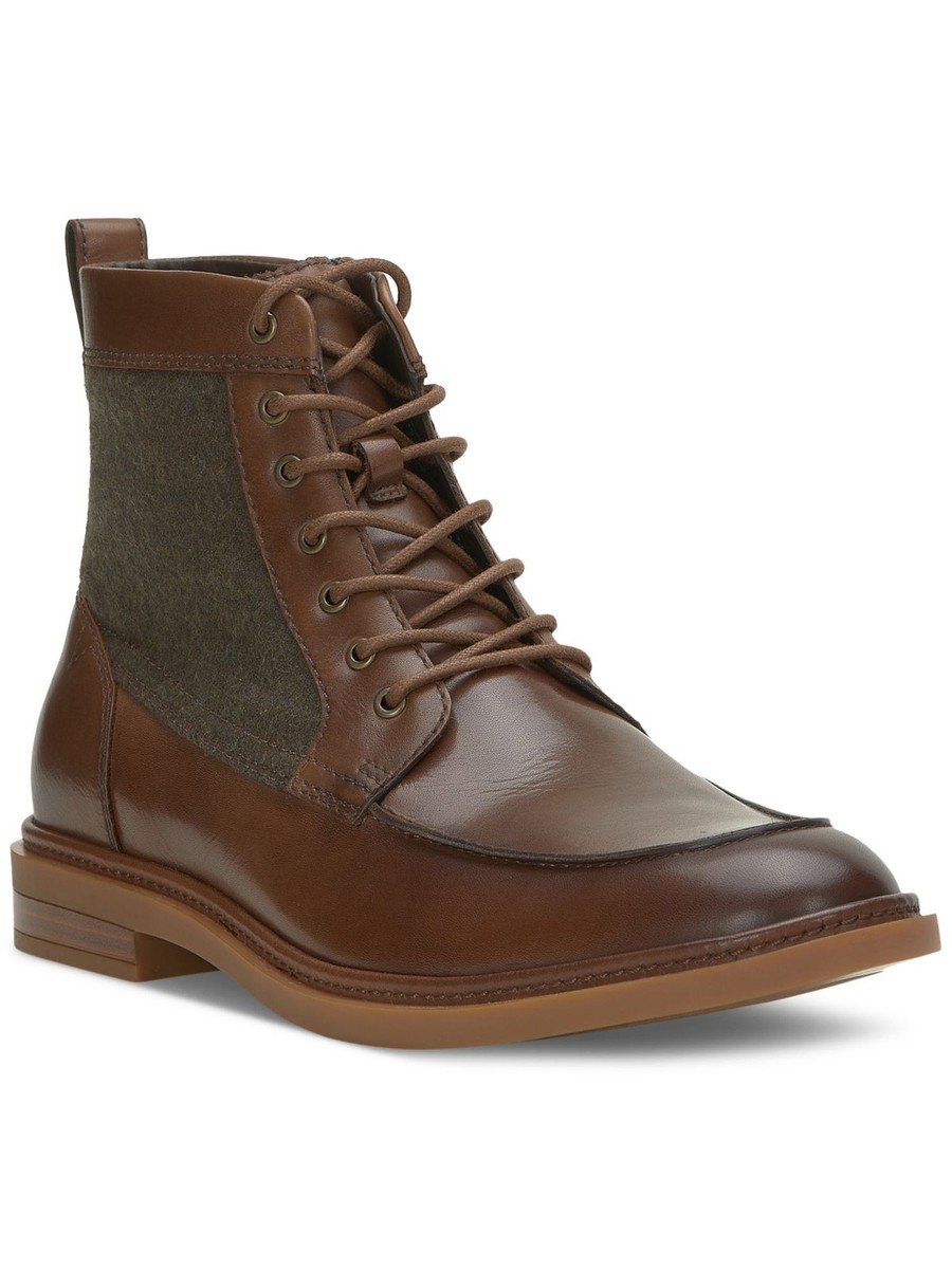 VINCE CAMUTO Mens Brown Mixed Media Lace-Up Heel Pull-Tab 