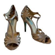 Blue by Betsey Johnson Women's SB-Tee Champagne Heels Size 7 T-strap Holiday