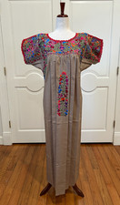 San Antonino Maxi Dress, Oaxaca Mexican dress. hand Embroidered. Silk Threads,