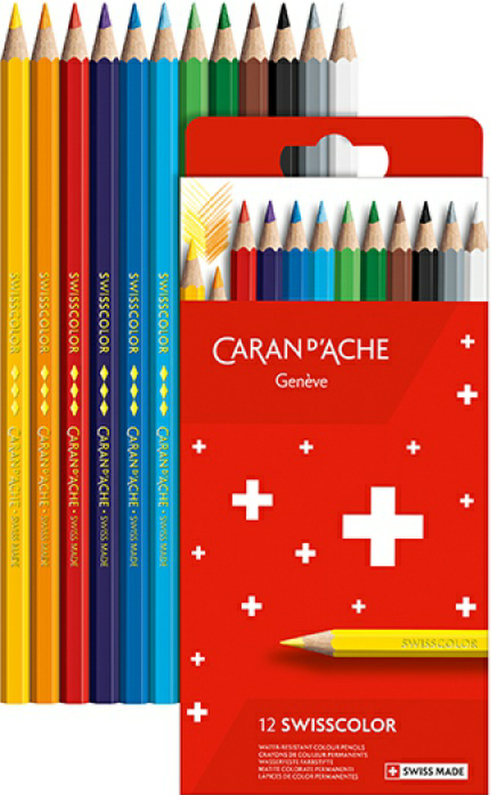Caran d'Ache Swisscolor Water Resistant Pencils - Box of 12 Assorted Colours