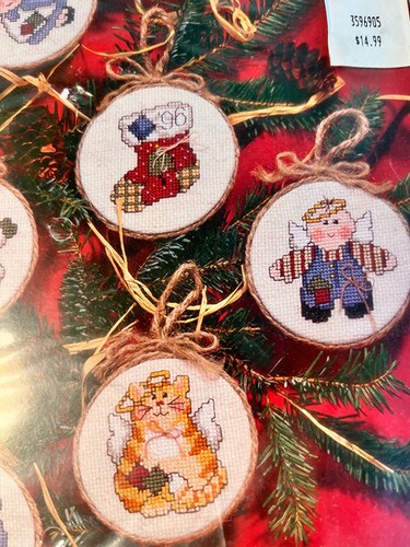 JANLYNN Christmas Cross Stitch Set 8 Patchwork Tree Angels Cat Country Ornaments - Picture 2 of 6